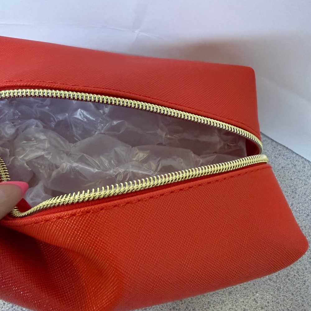 Red Rectangular Cosmetic Pouch with Gold Zipper - Picture 2 of 6